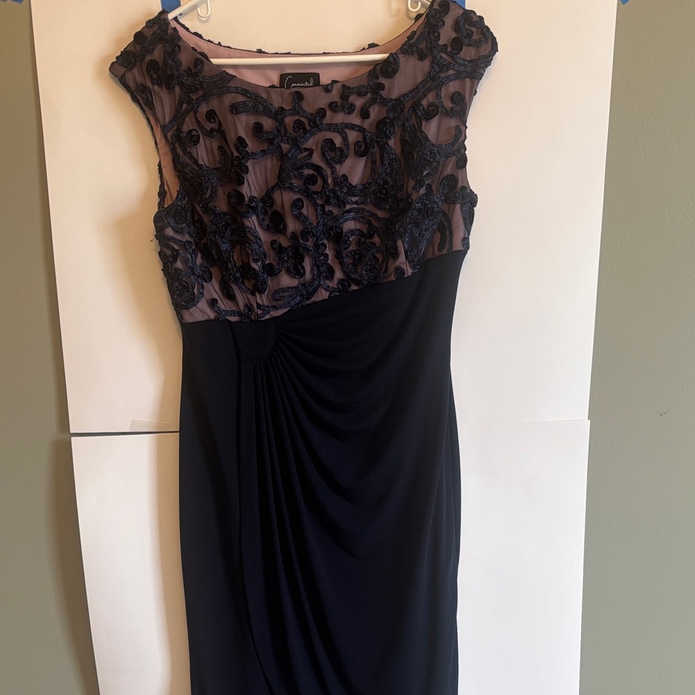 Connected Apparel Black and Navy Embroidered Dress